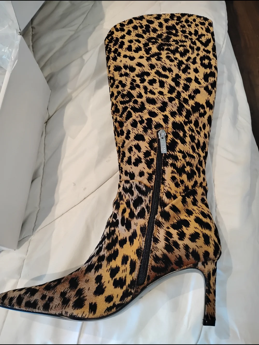 Guess Leopard-Print Over-the-Knee Stiletto Boots - Tan/Black